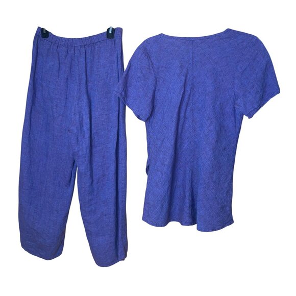 FLAX Womens Pant Set Size M Purple Short Sleeve Layered Simple Casual - Picture 2 of 10